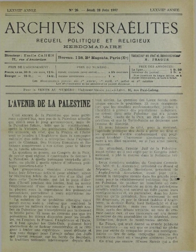 Archives israélites de France. Vol.78 N°26 (28 juin 1917)